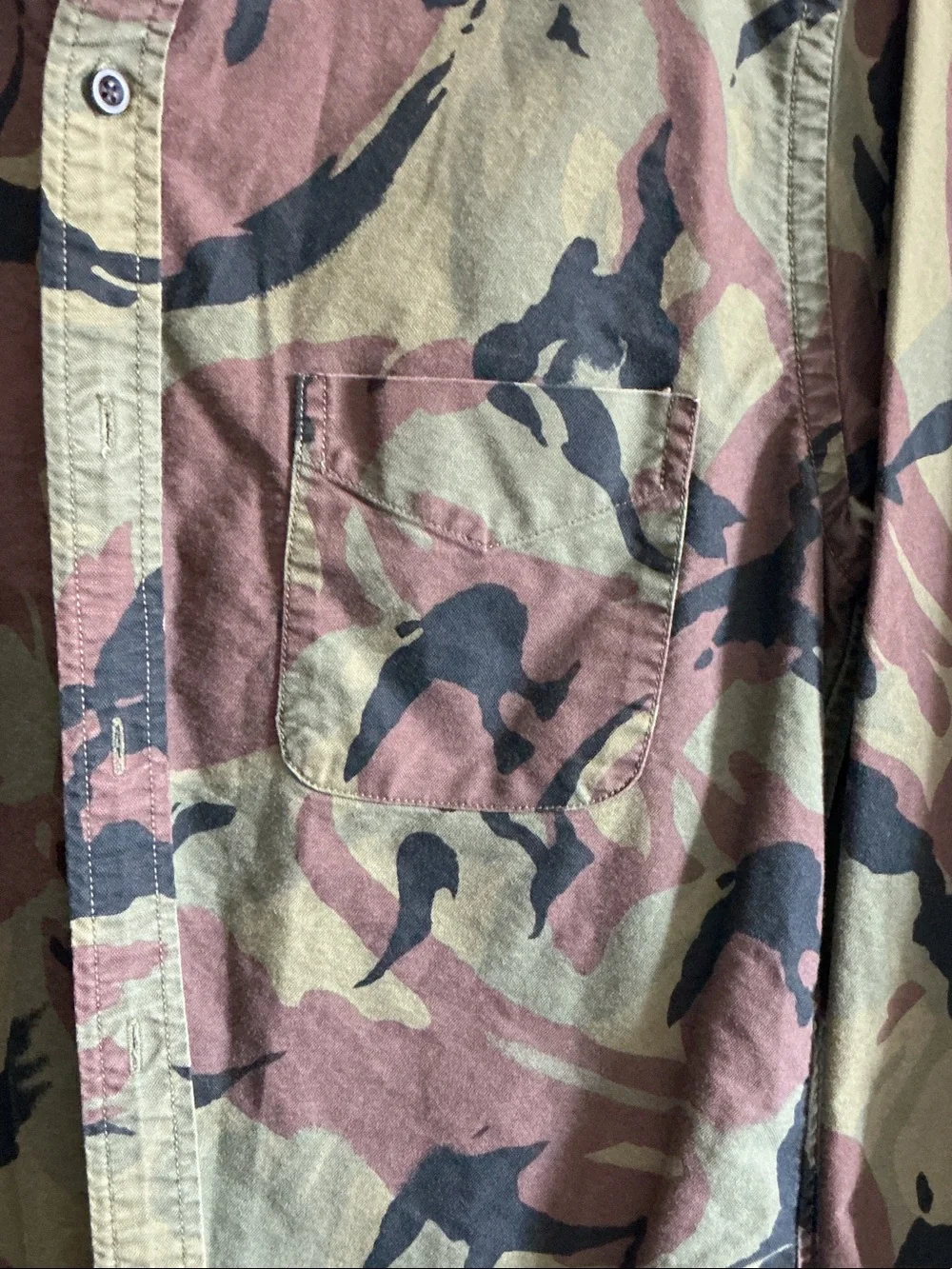 J. Crew Men's Camo Button-Front Shirt Jacket in Olive & Brown